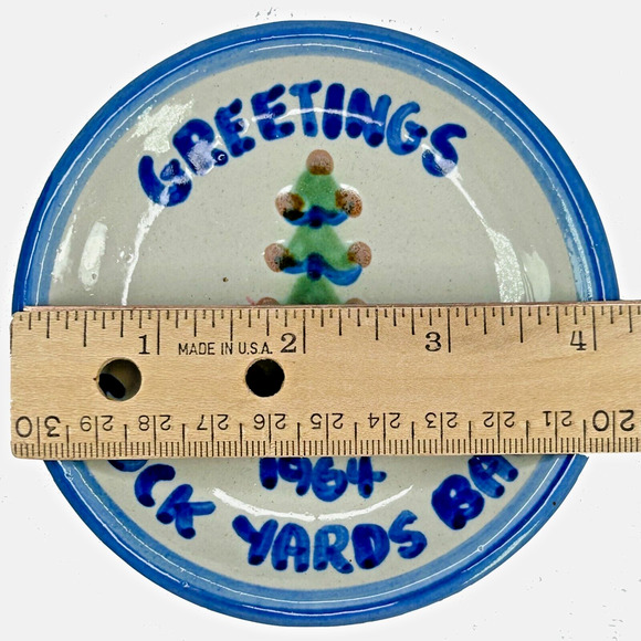 M A Hadley Pottery‎ Greetings 1964 STOCK YARDS BANK 4" Coaster Christmas Tree - Picture 4 of 4